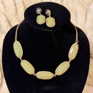 Charming Charlie Gold-Tone sage Green Oval Lucite Necklace & Earrings Set
